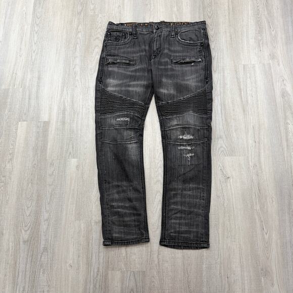 Rock Revival Ben Biker Jeans Men's 40 (Fits 40x33) Black Moto Denim Streetwear